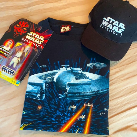1999 STAR WARS EPISODE 1 bundle hat,shirt,figure!!